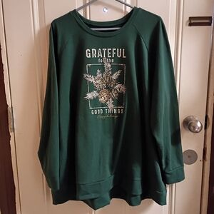 2/$10 Lane Bryant Green 'Grateful for the Good Things' Graphic Sweatshirt 22/24